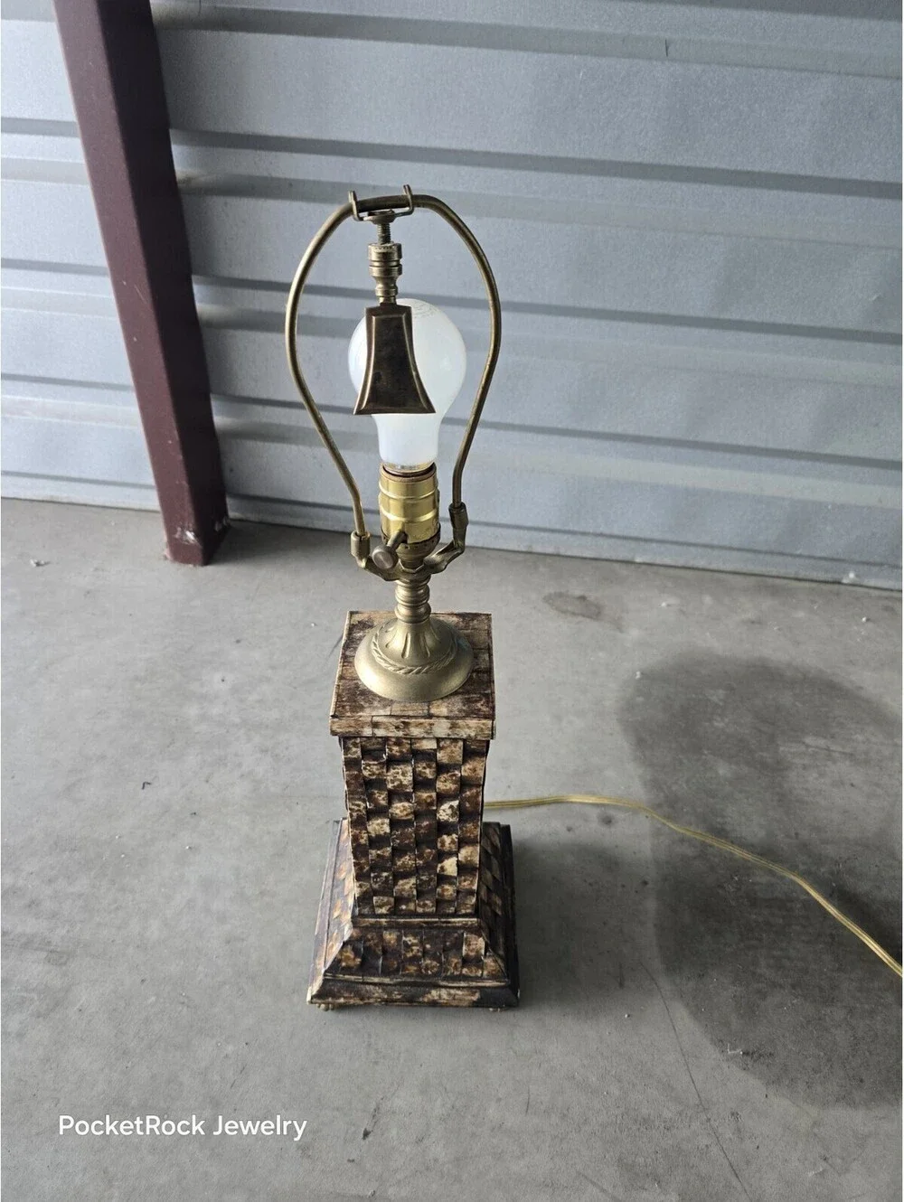John Richards Bone Tile Brass Lamp 1980-90s 2ft Tall From Base - No Shade